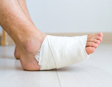 Close-up of a bandaged foot