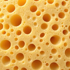 Extreme macro close up of a bright yellow porous sponge texture with many circular holes
