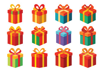 Collection of Colorful Gift Boxes with Ribbons and Bows for Celebrations