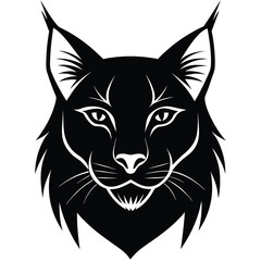 Obraz premium Black silhouette of a lynx head with detailed features on a white background face