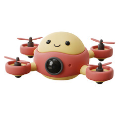 Cute 3D Drone Character with a Camera and a Happy Face. Playful Technology for Photography and Videography.
