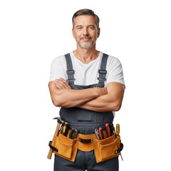 Skilled craftsman with tool belt confident pose ready for home improvement projects