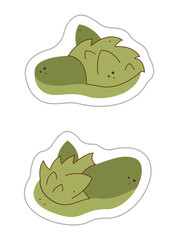 Sticker with a green slippers. Color hand drawn clipart illustration.
