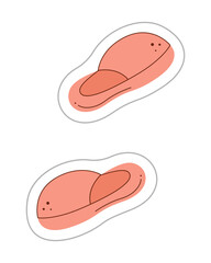Sticker with a pink slippers. Color hand drawn clipart illustration.