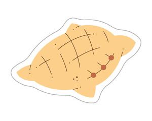 Sticker with a pillow. Color hand drawn clipart illustration.