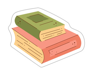 Sticker with two books. Color hand drawn clipart illustration.