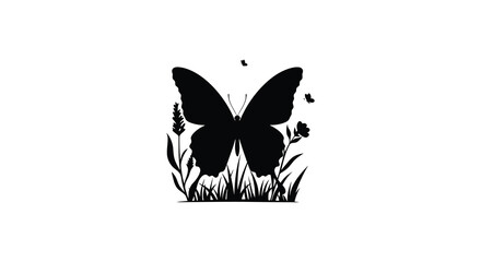 A delicate silhouette of a butterfly amongst wildflowers and grasses