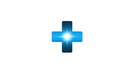 Fototapeta premium Blue Cross Icon with Light Burst on White Background