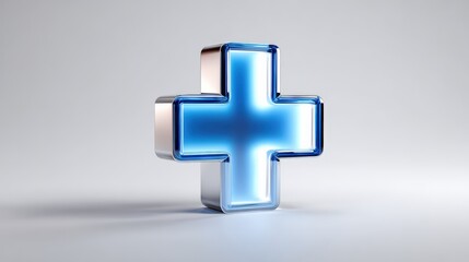 Obraz premium Blue 3D Medical Cross Icon on White Background