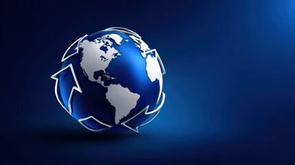 Fototapeta premium Blue Earth Surrounded by White Recycling Arrows