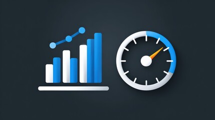 Performance Dashboard with Bar Chart and Speedometer Icon