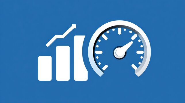 Speedometer and Bar Graph Icon on Blue Background