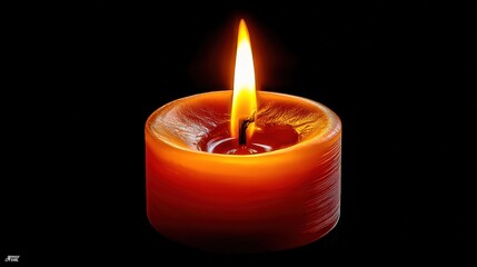 Burning Candle with Flame on Black Background