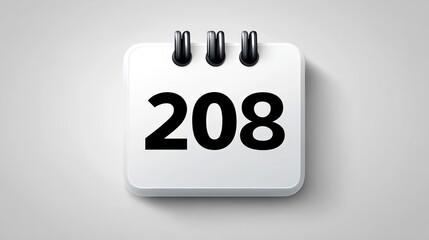 Calendar Page with Number 208 on Gray Background