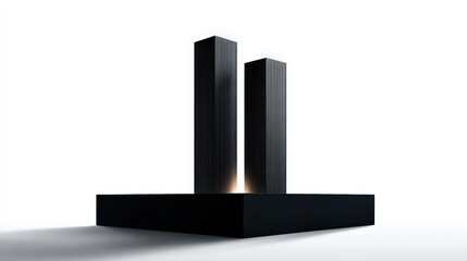 Minimalist Black Twin Tower Sculpture on White Background