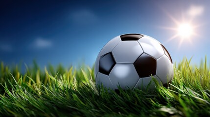 Fototapeta premium Soccer Ball on Green Grass Field Under Sunlight