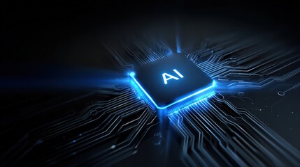 Glowing AI Microchip on Futuristic Circuit Board