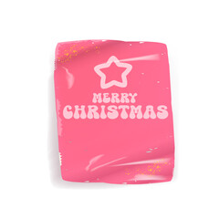 Merry Christmas pink sticker vector design, creative holiday typography, modern festive graphic art for cards, invitations, social media banners, and seasonal decorations.