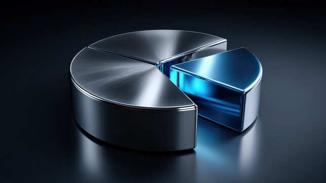 3D Metallic Pie Chart with Highlighted Blue Segment