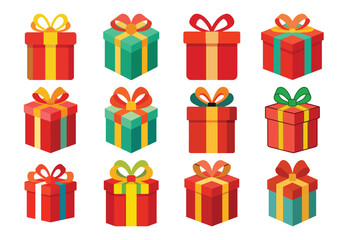 Collection of Colorful Gift Boxes with Ribbons for Celebrations and Holidays