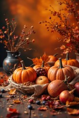 Autumn Harvest Still Life with Pumpkins