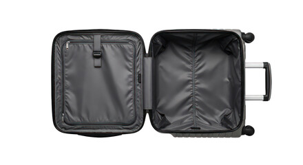Naklejka premium Empty Gray Hard-Shell Rolling Suitcase Interior.