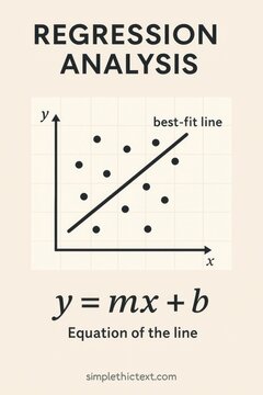 Regression analysis illustration with scatter plot and best-fit line explained in equation format