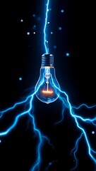 Light bulb with lightning strikes illustrating electric energy and power concept