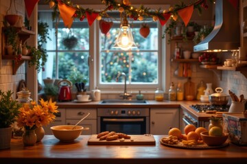 Cozy Holiday Kitchen with Festive Decorations