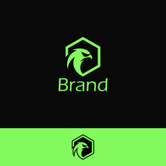 Green Hawk Hexagon Brand Logo with two backgrounds.