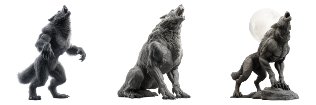 Wolf statues howling at the moon sculpture display artistic nature