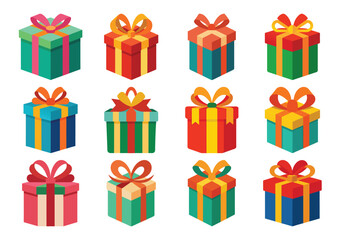 Collection of Colorful Gift Boxes with Ribbons for Celebrations and Holidays