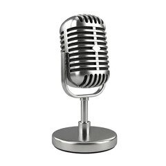Vintage Microphone Voice Recorder Radio Broadcasting Retro Style Chrome Recording Studio on transparent background