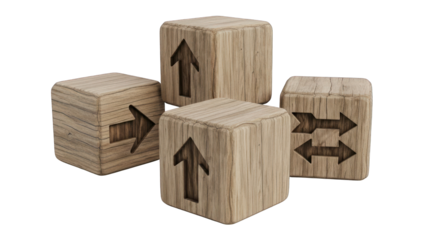 Wooden Blocks with Directional Arrows Carved In.