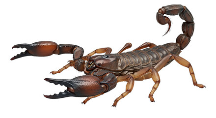A detailed and textured image of a brown scorpion with large pincers on a black background