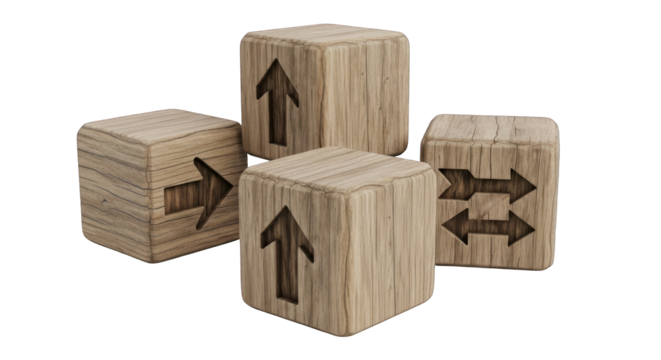 Wooden Blocks with Directional Arrows Carved In.