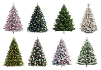 Obraz premium PNG Diverse festive Christmas trees displayed, element set on transparent background