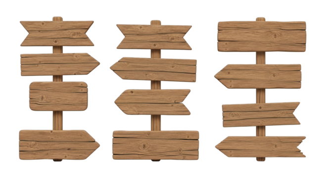 Collection of Rustic Wooden Directional Signs.