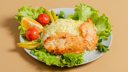 Rice and chicken steaks