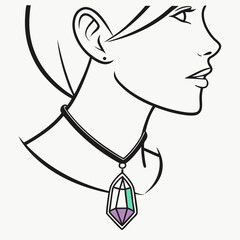 Illustration of a woman wearing a crystal pendant