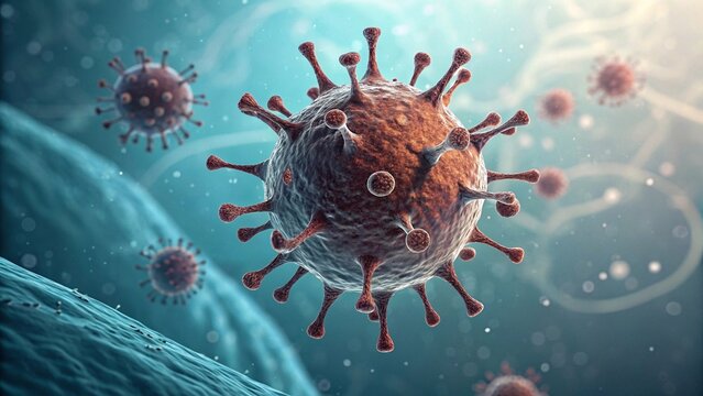 3D Rendering of Coronavirus Under Microscope
Highly detailed 3D illustration of the coronavirus structure, showing spike proteins and viral particles floating in a cellular environment.
