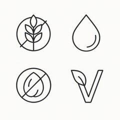 Collection of vector icons representing gluten free dairy free vegan and organic products