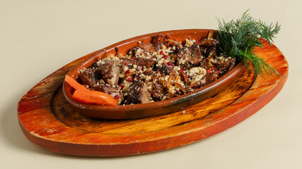 Roasted duck in pot isolated