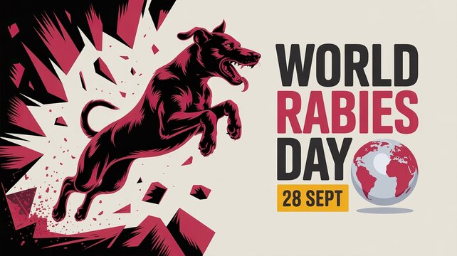 Bold dog illustration for World Rabies Day, raising awareness globally.