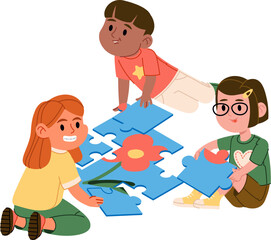 Obraz premium Children Playing Flower Puzzle