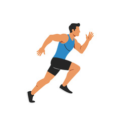 Fototapeta premium A determined male athlete sprints forward with powerful strides, embodying speed, fitness, and an active lifestyle against a clean white background.