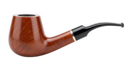 3d classic tobacco pipe with polished briar wood and black stem isolated on transparent background