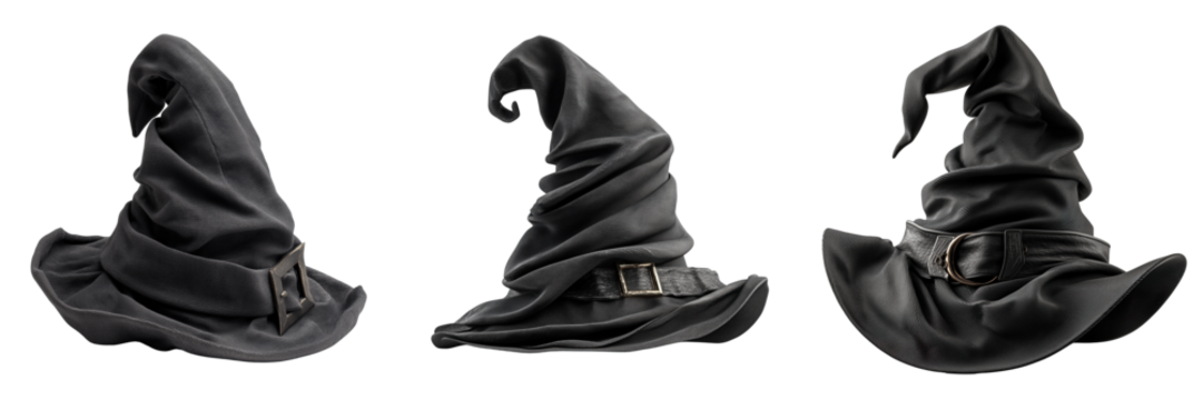 Creative studio display of magical black witch hats with lighting - Powered by Adobe