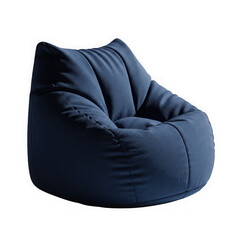 3d plush navy blue bean bag chair comfortable modern furniture isolated on transparent background