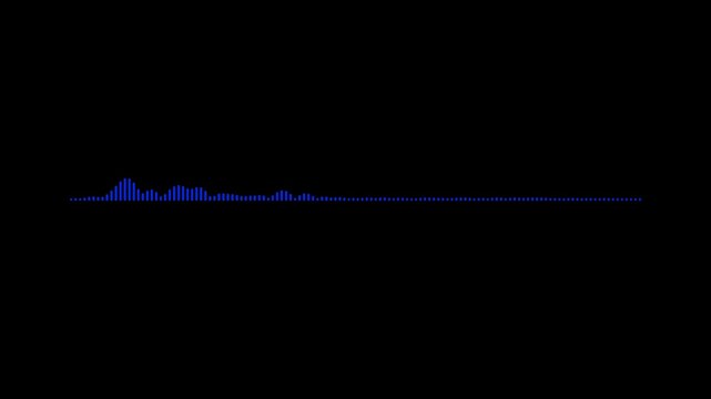 Audio spectrum waveform animation, abstract sound wave equalizer visualization on black background, white bars seamless 4K looping music visual design.